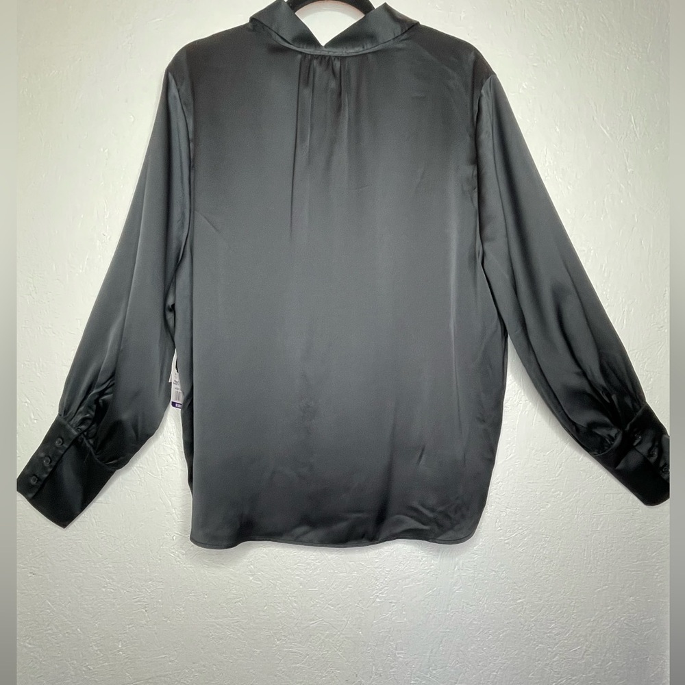 NWT Joie Limited Edition Women’s Satin Long Sleeve Button Up Blouse XXL Black - Picture 8 of 11
